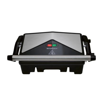 SilverCrest SKM 1000 A1 1000W elektromos grillsütő, 180°-ban nyitható mini kerámia kontaktgrill, asztali grill, 23 x 14.5 cm ILAG Ceralon kerámia bevonattal, inox - fekete kontakt grill