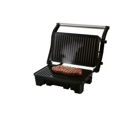 SilverCrest SKM 1000 A1 1000W elektromos grillsütő, 180°-ban nyitható mini kerámia kontaktgrill, asztali grill, 23 x 14.5 cm ILAG Ceralon kerámia bevonattal, inox - fekete kontakt grill
