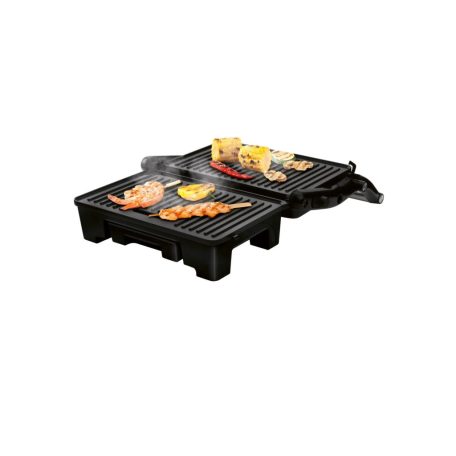 SilverCrest SKM 1000 A1 1000W elektromos grillsütő, 180°-ban nyitható mini kerámia kontaktgrill, asztali grill, 23 x 14.5 cm ILAG Ceralon kerámia bevonattal, inox - fekete kontakt grill