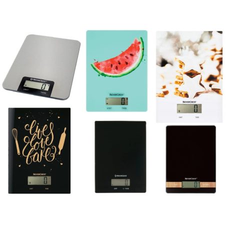 SilverCrest SKW 5 C1 / SKWG 5 A1 Digital Kitchen Scale 200 x 145 mm üveglapos / inox (nemesacél) grammra pontos digitális konyhai mérleg 5 kg méréshatárral, TARA funkcióval (több színben)