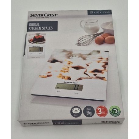 SilverCrest SKW 5 C1 / SKWG 5 A1 Digital Kitchen Scale 200 x 145 mm üveglapos / inox (nemesacél) grammra pontos digitális konyhai mérleg 5 kg méréshatárral, TARA funkcióval (több színben)