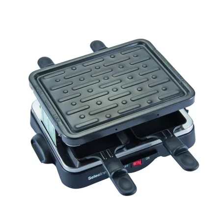 SelecLine XJ-7K122 (855388) 4 személyes 500W 20 x 28 cm szögletes elektromos mini raclette grill, raklett grillsütő, levehető bordázott tapadásmentes sütőlappal
