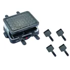 SelecLine XJ-7K122 (855388) 4 személyes 500W 20 x 28 cm szögletes elektromos mini raclette grill, raklett grillsütő, levehető bordázott tapadásmentes sütőlappal