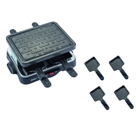 SelecLine XJ-7K122 (855388) 4 személyes 500W 20 x 28 cm szögletes elektromos mini raclette grill, raklett grillsütő, levehető bordázott tapadásmentes sütőlappal