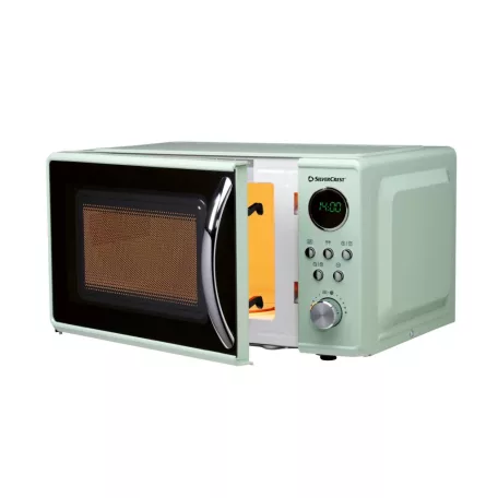 SilverCrest SMWC 700 D1 Retro Design 17L 700W digitális mikrohullámú sütő, forgótányéros mikró, mikrósütő 8 automata programmal, pisztáciazöld színben