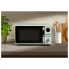 SilverCrest SMWC 700 D1 Retro Design 17L 700W digitális mikrohullámú sütő, forgótányéros mikró, mikrósütő 8 automata programmal, pisztáciazöld színben