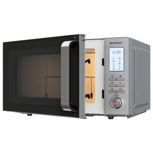   SilverCrest SMW 800 F2 inox nemesacél 20L 800W / 1200W digitális grilles mikrohullámú sütő, forgótányéros mikró, mikrósütő grill funkcióval