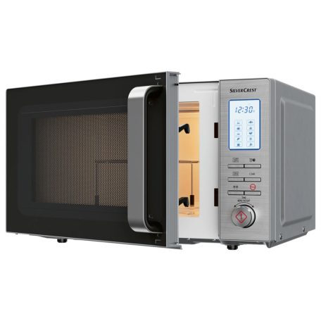 SilverCrest SMW 800 F2 inox nemesacél 20L 800W / 1200W digitális grilles mikrohullámú sütő, forgótányéros mikró, mikrósütő grill funkcióval