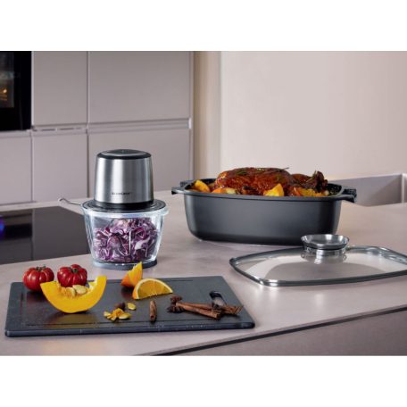 SilverCrest SMZE 500 C2 inox nemesacél 500W 1,2L üveg tálas konyhai aprító, jégdaráló funkcióval 