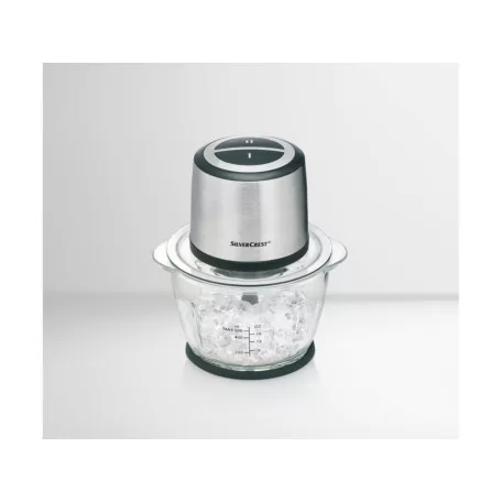 SilverCrest SMZE 500 C2 / E1 inox nemesacél 500W 1,2L üveg tálas konyhai aprító, jégdaráló funkcióval 