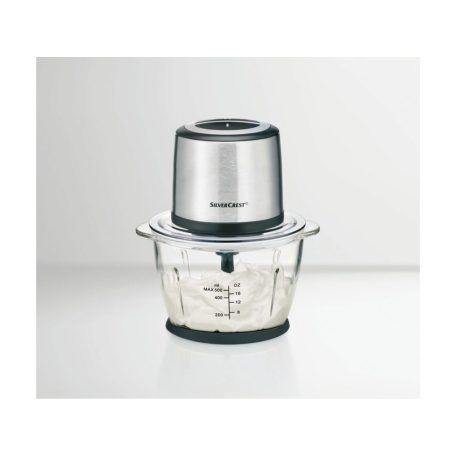 SilverCrest SMZE 500 C2 inox nemesacél 500W 1,2L üveg tálas konyhai aprító, jégdaráló funkcióval 