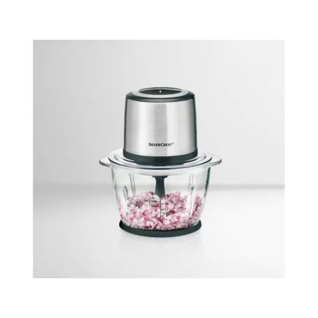 SilverCrest SMZE 500 C2 / E1 inox nemesacél 500W 1,2L üveg tálas konyhai aprító, jégdaráló funkcióval 