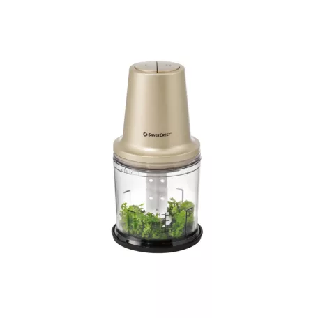 SilverCrest SMZ 260 L5 Mini Chopper 260W 300 ml konyhai aprító jégdaráló funkcióval, habverő betéttel és nemesacél pengékkel, fekete / pezsgő színben (484649)