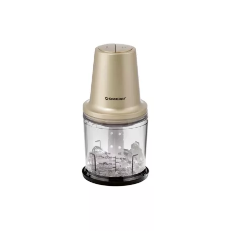 SilverCrest SMZ 260 L5 Mini Chopper 260W 300 ml konyhai aprító jégdaráló funkcióval, habverő betéttel és nemesacél pengékkel, fekete / pezsgő színben (484649)