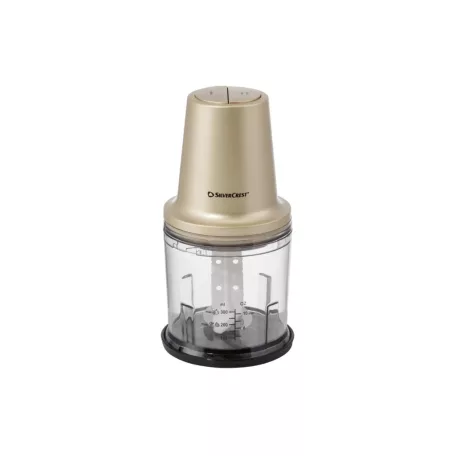 SilverCrest SMZ 260 L5 Mini Chopper 260W 300 ml konyhai aprító jégdaráló funkcióval, habverő betéttel és nemesacél pengékkel, fekete / pezsgő színben (484649)