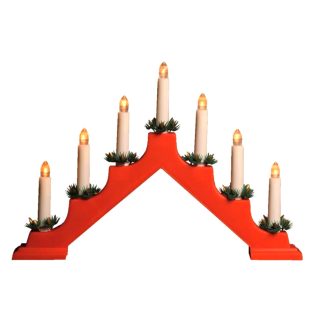   Snow Meister / HOME KAL 01 elemes, beltéri LED-es gyertyapiramis, 7 db melegfehér állófényű LED gyertya, piros piramis alakú tartóval, karácsonyi ablakdísz