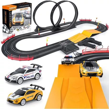 SOBA Slot Racing Top Turbo 5.6 m elektromos (elemes) versenypálya szett, autópálya 2 db távirányítható autóval, dupla halálkanyarral