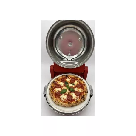 Coca-Cola® SPM-900CC piros 1400W 30 cm elektromos pizzasütő, pizzakemence hőmérúvel, 305 x 10 mm pizzakővel, fém pizzalapáttal