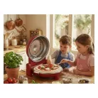 Coca-Cola® SPM-900CC piros 1400W 30 cm elektromos pizzasütő, pizzakemence hőmérúvel, 305 x 10 mm pizzakővel, fém pizzalapáttal