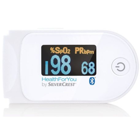 Beurer / SilverCrest Personal Care SPO 55 Pulse Oximeter, Bluetooth pulzoximéter LCD kijelzővel, HealthForYou alkalmazás kapcsolattal,  Artériás oxigénszaturáció (SpO₂) és pulzusszám mérésére, fehér (454.82)