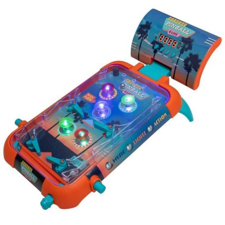 DPG S34-937730 Desktop Pinball, elemes asztali mini elektronikus flipper, 4 flipperkarral, 5 világító ütköözővel, hanghatással, digitális kijelzővel