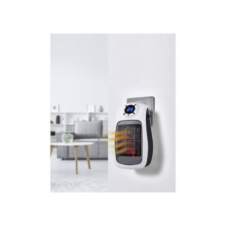 Tronic TSH 600 B2 / SilverCrest SSH 600 B2 Handy Heater Fehér PTC 600W elektromos bedugható, fali konnektoros mini kerámia hősugárzó, fűtőventilátor LED kijelzővel, 24 órás időzítővel (Ceramic Plug Heater)