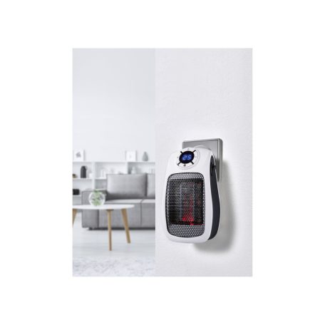 Tronic TSH 600 B2 / SilverCrest SSH 600 B2 Handy Heater Fehér PTC 600W elektromos bedugható, fali konnektoros mini kerámia hősugárzó, fűtőventilátor LED kijelzővel, 24 órás időzítővel (Ceramic Plug Heater)