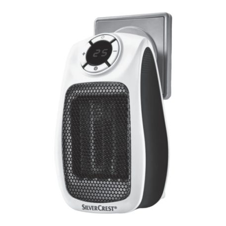 Tronic TSH 600 B2 / SilverCrest SSH 600 B2 Handy Heater Fehér PTC 600W elektromos bedugható, fali konnektoros mini kerámia hősugárzó, fűtőventilátor LED kijelzővel, 24 órás időzítővel (Ceramic Plug Heater)