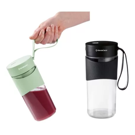 SilverCrest SSMA 67 C3 Smoothie To Go 7.4V 67W 1200 mAh akkus Smoothie Maker, hordozható, akkumulátoros turmixgép 350 ml kapcitással, fekete / pisztáciazöld színben