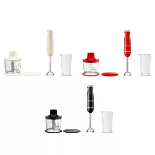   SilverCrest SSMSR 600 A1 RETRO 1973 inox - piros / bézs / fekete, nemesacél 600W botmixer szett, rúdmixer készlet 500 ml aprítóval, 700 ml keverőpohárral (2 in 1)