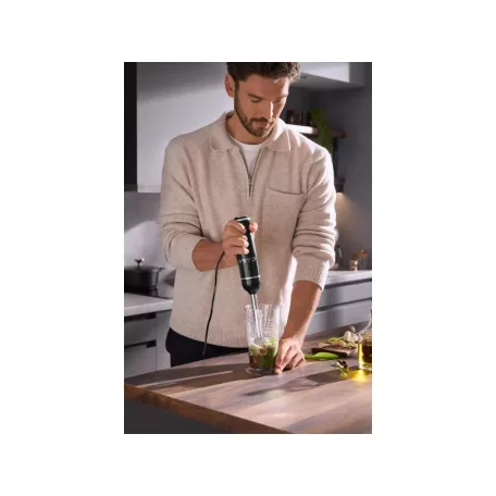 SilverCrest SSMSR 600 A1 RETRO 1973 inox - piros / bézs / fekete, nemesacél 600W botmixer szett, rúdmixer készlet 500 ml aprítóval, 700 ml keverőpohárral (2 in 1)