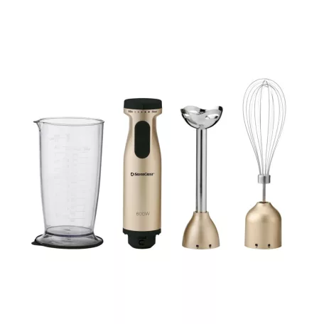 SilverCrest SSMS 600 E5 inox, nemesacél 600W botmixer szett, rúdmixer készlet 700 ml keverőpohárral és habverővel, fekete / arany színben