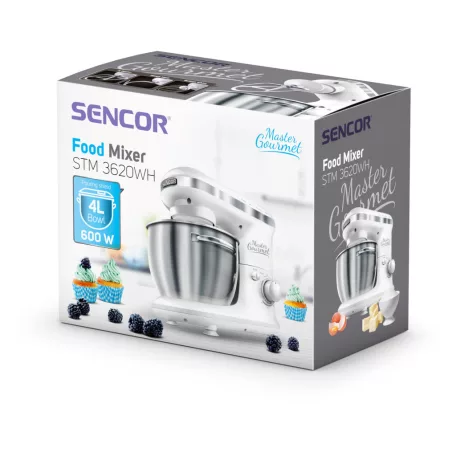 Sencor STM 3620 WH Master Gourmet fehér 600W konyhai robotgép, dagasztógép, habverővel, 6 fokozattal, 4 literes inox keverőtállal (STM 3620WH-EUE3)