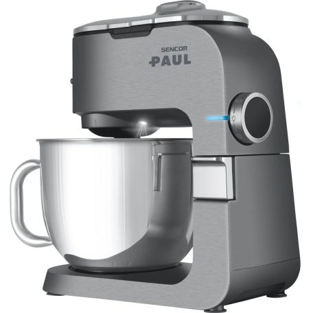 Sencor STM 7900 Paul szálcsiszolt alumínium burkolatú 1500W 6L prémium konyhai robotgép, dagasztógép fém fogaskerekekkel, turmixal, húsdarálóval és reszelővel