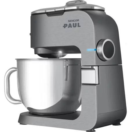 Sencor STM 7900 Paul szálcsiszolt alumínium burkolatú 1500W 6L prémium konyhai robotgép, dagasztógép fém fogaskerekekkel, turmixal, húsdarálóval és reszelővel
