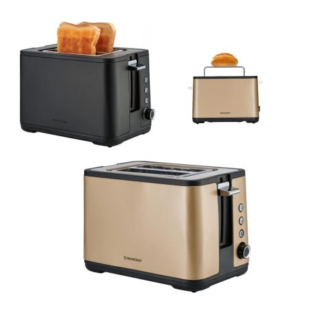 SilverCrest STS 850 F3 nemesacél kétszeletes pirító, kenyérpirító 850W pezsgő - arany (Champagner) / fekete (Schwarz) színben, zsemletartóval