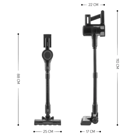 Sencor SVC 7221BK álló / kézi akkus porszívó, rúdporszívó 22.2V 2600 mAh 200W vezeték nélküli ciklon porszívó forgó kefével és LED világítással, fali tartóval