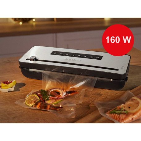 BONTOTT, kipróbált SilverCrest SVEB 160 C3 Wet & Soft inox nemesacél 160W prémium vákuumcsomagoló fóliahegesztő, pácolás funkcióval és fóliavágóval