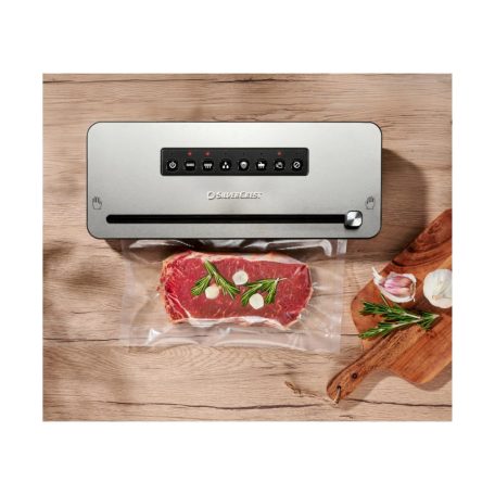 SilverCrest SVEB 160 C4 Wet & Soft inox nemesacél 160W prémium vákuumcsomagoló fóliahegesztő, pácolás funkcióval és fóliavágóval