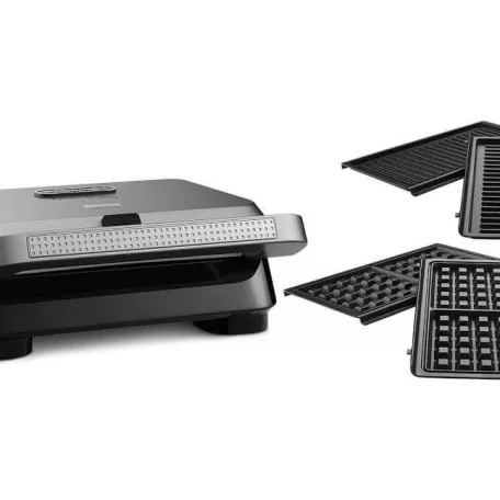 Delonghi SW12AC.S MultiGrill Easy 2 az 1-ben 800W kontaktgrill és gofrisütő, kontakt grillsütő cserélhető lapokkal