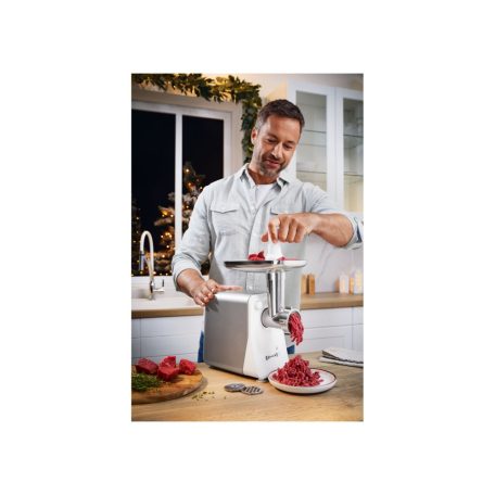 SilverCrest SFW 400 A1 elektromos húsdaráló, kolbásztöltő, kebbe / darálós keksz készítő és paradicsom passzírozó feltéttel 400W / 1300W