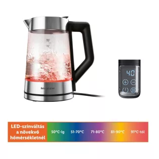   SilverCrest SWGD 3000 A2 digitális, szabályozható hőfokú 3000W 1.7L inox - fekete üveg vízforraló, hőre színváltó LED világítással, melegentartás funkcióval