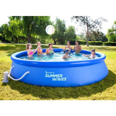 Summer Waves RODOSZ 366 x 76 cm  5,5 m3 puhafalú kerti medence szett vízforgatóval, sötétkék