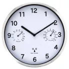 Sempre 728236 DCF inox rádióvezérelt analóg, hangtalan mechanikus falióra, szálcsiszolt alumínium kerettel, páratartalom mérővel és hőmérővel, fehér számlappal