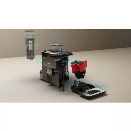Siemens EQ500 TP511R09 örlőműves teljesen automata kávéfőző 15 bar nyomás 1.9 liter víztartály 270g kávébab tartály, integrált tejtartály