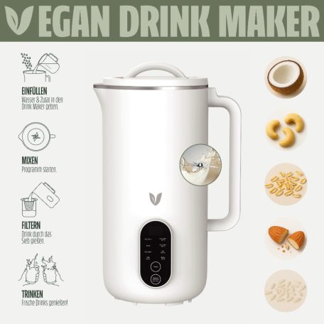 Silva Vilky VMM 600 nyövényi ital készítő, vegán italkészítő gép, 600 ml, 8 funkció, 10 ágú acél penge (Vegan Drink Maker)