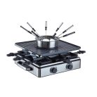 Simpex Professional RFG-35429 Raclette - Fondue Set 1500W 0.8L 8 személyes 2 az 1-ben nemesacél inox elektromos raclett grill és fondü szett ILAG bevonattal
