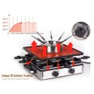 Simpex Professional RFG-35429 Raclette - Fondue Set 1500W 0.8L 8 személyes 2 az 1-ben nemesacél inox elektromos raclett grill és fondü szett ILAG bevonattal