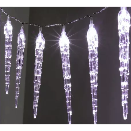 Simpex kültéri / beltéri jégfehér jégcsap füzér, 40 db 11 cm-es LED jégcsap (3.9 méter) hidegfér fényfüzér, jégcsapfüzér