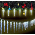 Simpex kültéri / beltéri jégfehér jégcsap füzér, 40 db 11 cm-es LED jégcsap (3.9 méter) hidegfér fényfüzér, jégcsapfüzér